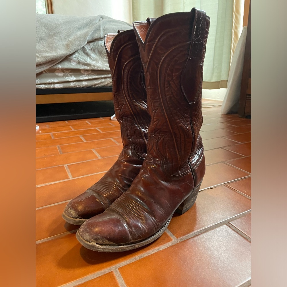 Vintage Lucchese San Antonio Brown Goatskin Cowboy Boots 2083 French Toe 7.5C